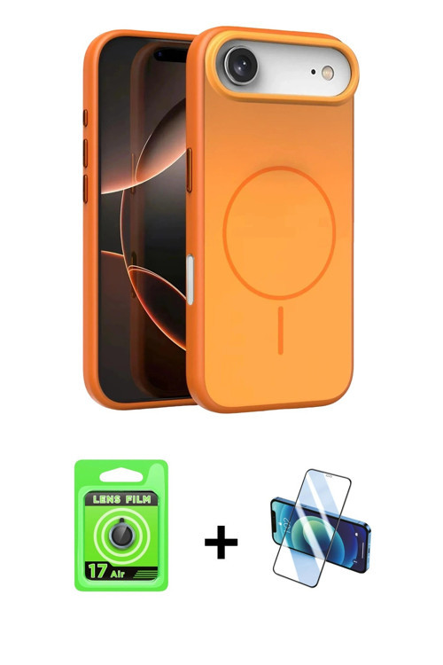 ieg™ iPhone 17 Air Kılıf Atlas Asil Prime - Siyah 3D Antistatik Cam Ekran Koruyucu + Mavi Raze Metal