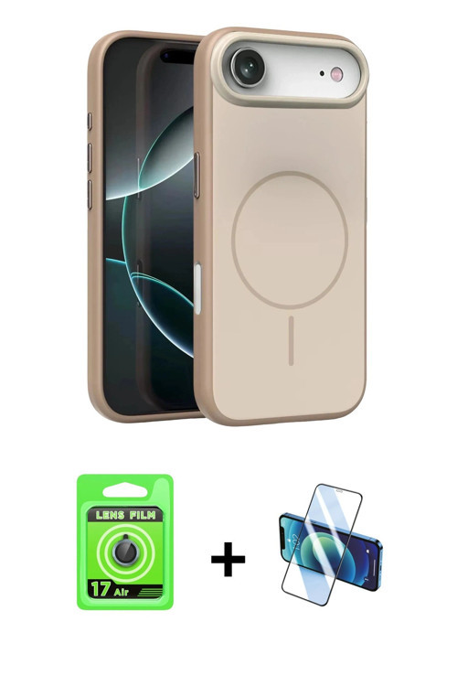 ieg™ iPhone 17 Air Kılıf Atlas Asil Prime - Siyah 3D Antistatik Cam Ekran Koruyucu + Mavi Raze Metal