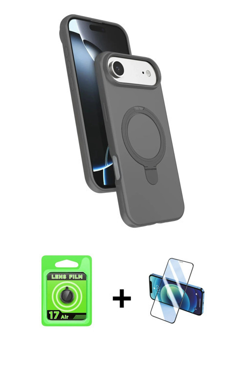 ieg™ iPhone 17 Air Kılıf İz Işık Koleksiyonu - Siyah 3D Antistatik Cam Ekran Koruyucu + Siyah Raze M