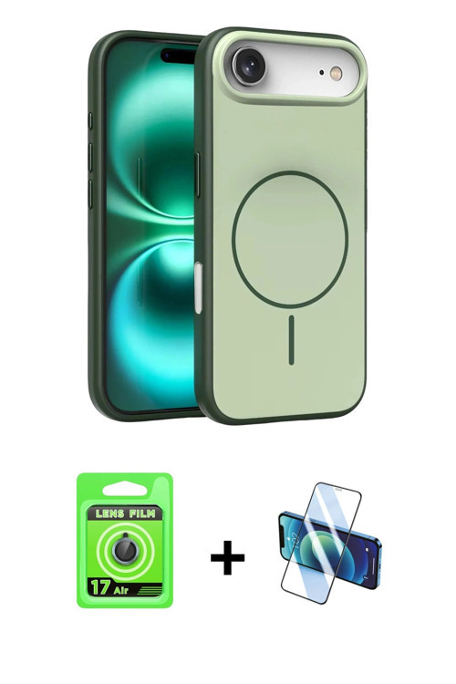 ieg™ iPhone 17 Air Kılıf Atlas Asil Prime - Siyah 3D Antistatik Cam Ekran Koruyucu + Mavi Raze Metal