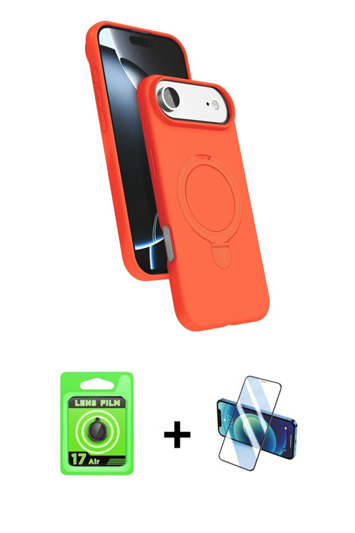 ieg™ iPhone 17 Air Kılıf İz Işık Koleksiyonu - Siyah 3D Antistatik Cam Ekran Koruyucu + Siyah Raze M