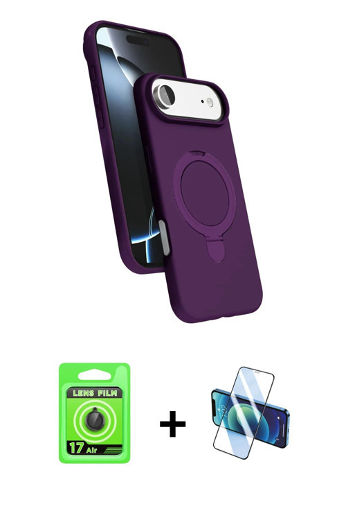 ieg™ iPhone 17 Air Kılıf İz Işık Koleksiyonu - Siyah 3D Antistatik Cam Ekran Koruyucu + Siyah Raze M