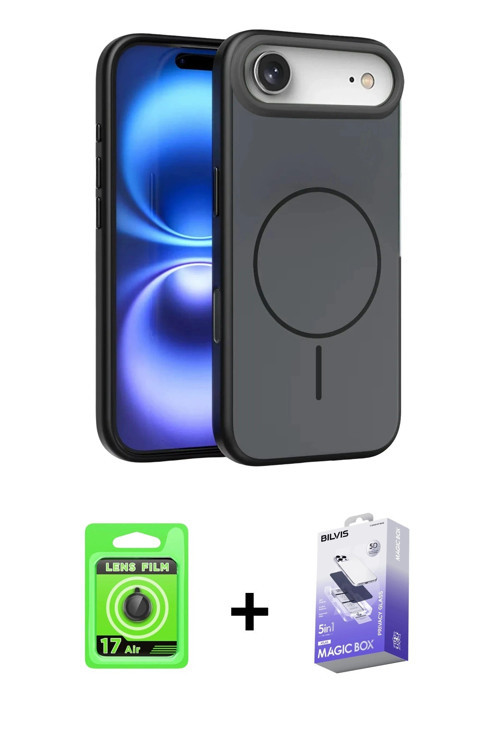 ieg™ iPhone 17 Air Kılıf Atlas Asil Prime - Siyah Bilvis 5in1 5D Magic Hayalet Cam Ekran Koruyucu +