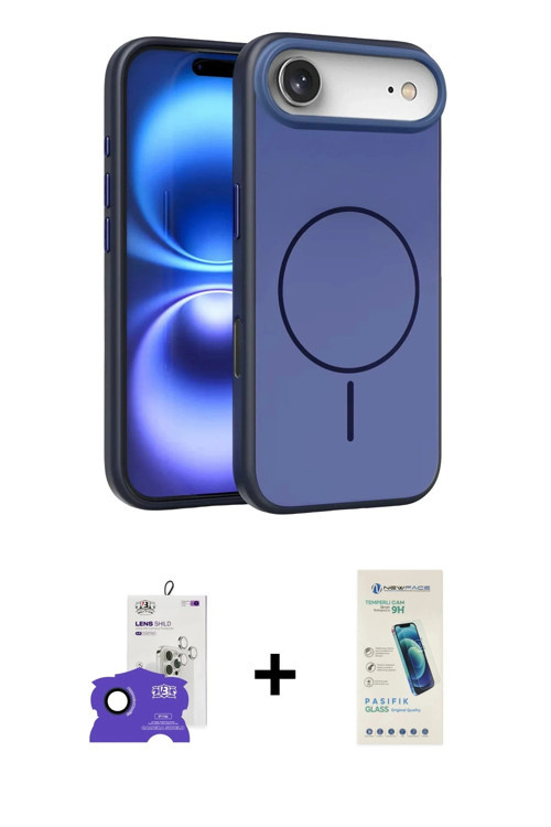 ieg™ iPhone 17 Air Kılıf Atlas Asil Prime - Şeffaf Pasifik Cam Ekran Koruyucu + Lacivert Bilvis Tita