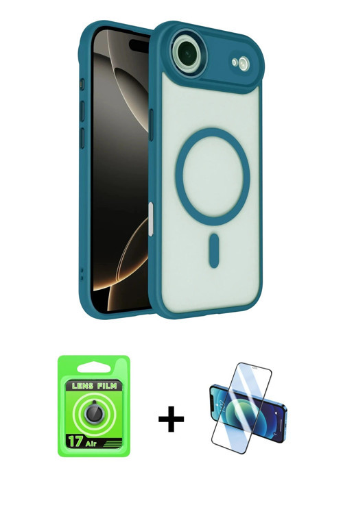 ieg™ iPhone 17 Air Kılıf Kıvılcım Prime - Siyah 3D Antistatik Seramik Nano Ekran Koruyucu + Mavi Raz
