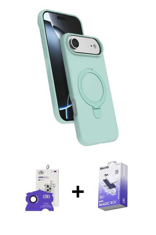 ieg™ iPhone 17 Air Kılıf İz Işık Koleksiyonu - Siyah Bilvis 5in1 5D Magic Hayalet Cam Ekran Koruyucu