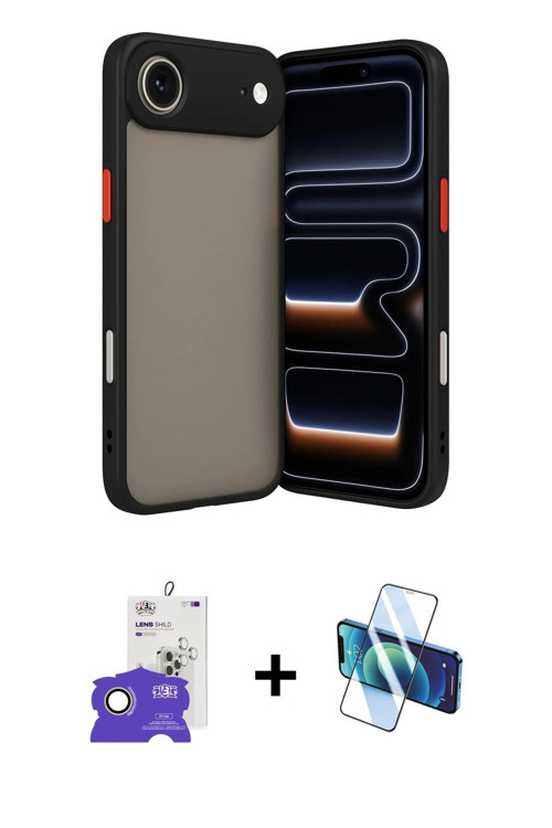 ieg™ iPhone 17 Air Kılıf Ahenk Çizgi Serisi - Siyah 3D Antistatik Cam Ekran Koruyucu + Gold Bilvis T