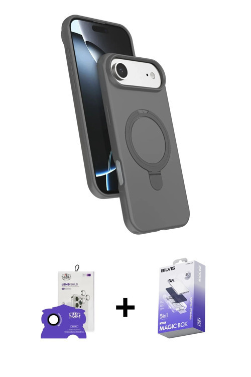 ieg™ iPhone 17 Air Kılıf İz Işık Koleksiyonu - Siyah Bilvis 5in1 5D Magic Hayalet Cam Ekran Koruyucu
