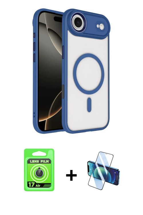 ieg™ iPhone 17 Air Kılıf Kıvılcım Prime - Siyah 3D Antistatik Seramik Nano Ekran Koruyucu + Mavi Raz