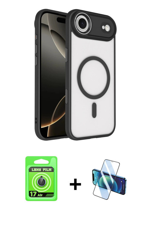 ieg™ iPhone 17 Air Kılıf Kıvılcım Prime - Siyah 3D Antistatik Seramik Nano Ekran Koruyucu + Mavi Raz