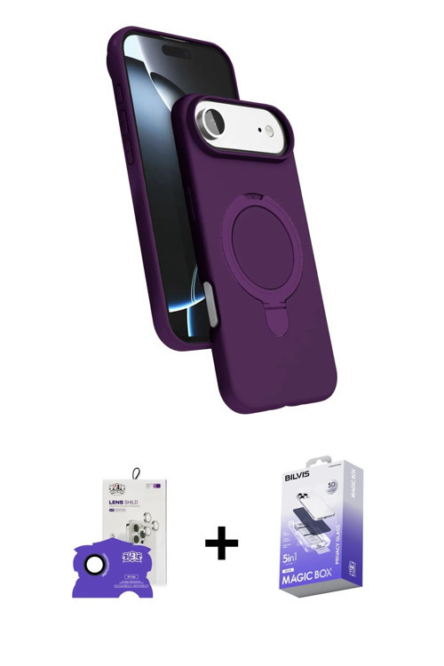 ieg™ iPhone 17 Air Kılıf İz Işık Koleksiyonu - Siyah Bilvis 5in1 5D Magic Hayalet Cam Ekran Koruyucu