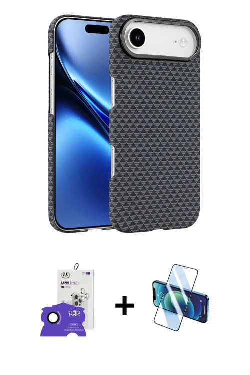 ieg™ iPhone 17 Air Kılıf Doruk Serisi - Siyah 3D Antistatik Seramik Nano Ekran Koruyucu + Lacivert B
