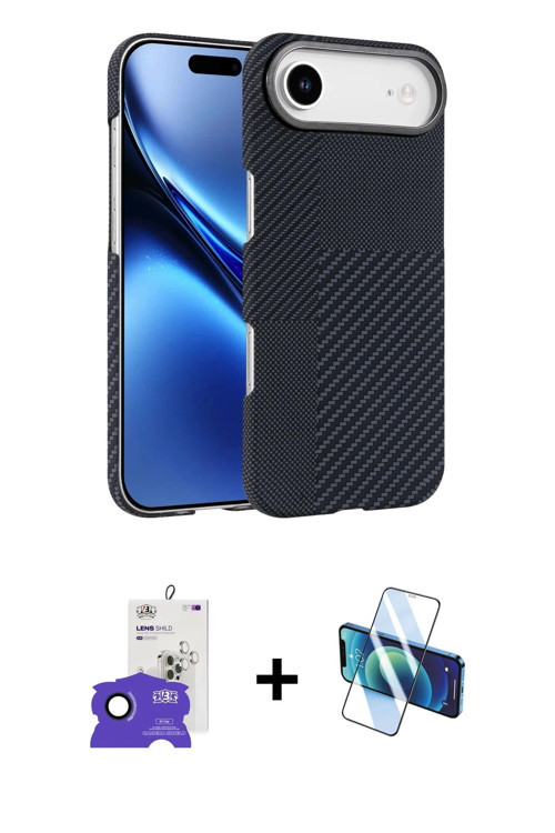 ieg™ iPhone 17 Air Kılıf Doruk Serisi - Siyah 3D Antistatik Seramik Nano Ekran Koruyucu + Lacivert B
