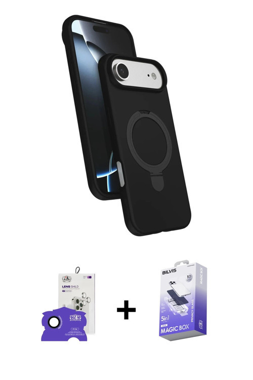 ieg™ iPhone 17 Air Kılıf İz Işık Koleksiyonu - Siyah Bilvis 5in1 5D Magic Hayalet Cam Ekran Koruyucu