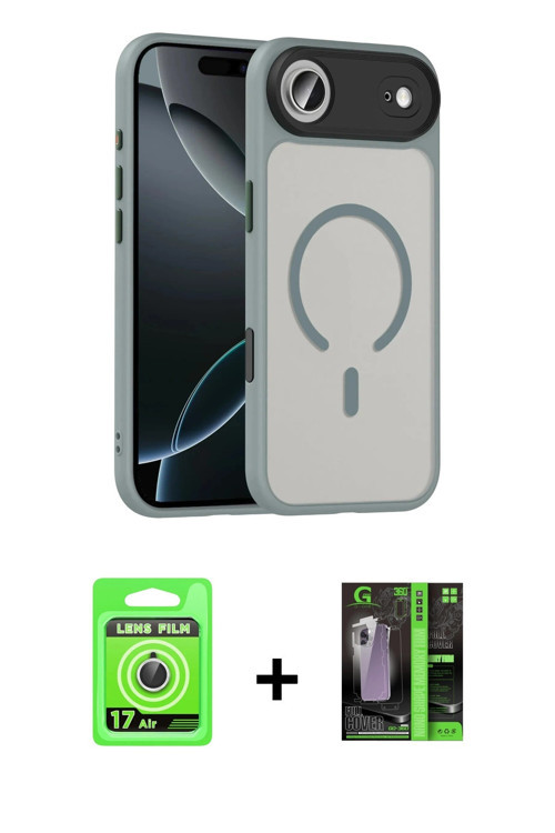 ieg™ iPhone 17 Air Kılıf Doruk Form Serisi - Şeffaf 360 Full Body Arka Koruyucu + Gümüş Raze Metal K