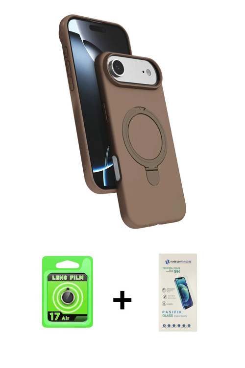 ieg™ iPhone 17 Air Kılıf İz Işık Koleksiyonu - Şeffaf Pasifik Cam Ekran Koruyucu + Gold Raze Metal K