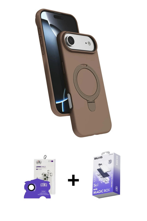 ieg™ iPhone 17 Air Kılıf İz Işık Koleksiyonu - Siyah Bilvis 5in1 5D Magic Hayalet Cam Ekran Koruyucu