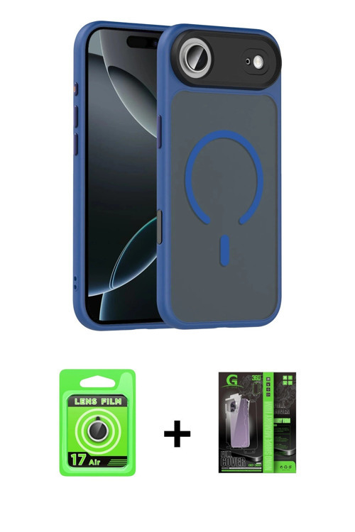 ieg™ iPhone 17 Air Kılıf Doruk Form Serisi - Şeffaf 360 Full Body Arka Koruyucu + Gümüş Raze Metal K