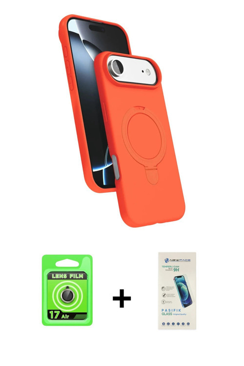 ieg™ iPhone 17 Air Kılıf İz Işık Koleksiyonu - Şeffaf Pasifik Cam Ekran Koruyucu + Gold Raze Metal K