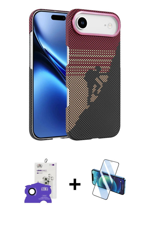 ieg™ iPhone 17 Air Kılıf Doruk Serisi - Siyah 3D Antistatik Seramik Nano Ekran Koruyucu + Lacivert B