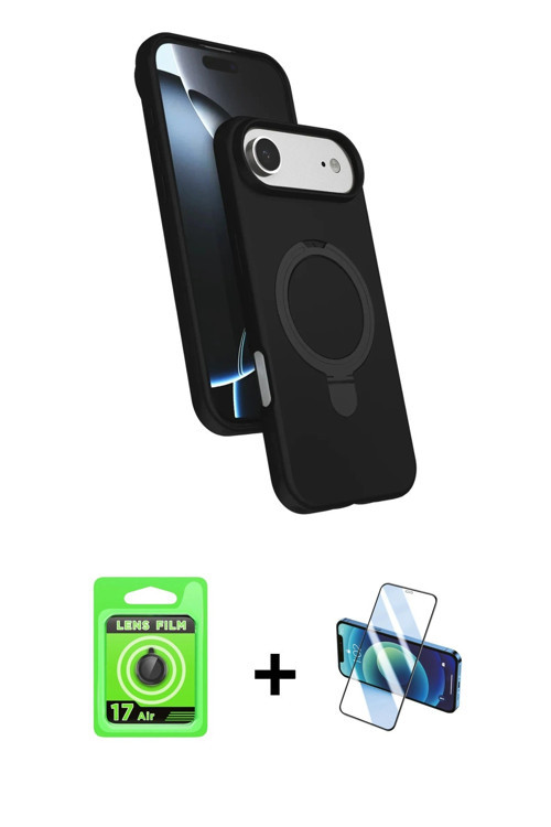 ieg™ iPhone 17 Air Kılıf İz Işık Koleksiyonu - Siyah 3D Antistatik Seramik Nano Ekran Koruyucu + Siy