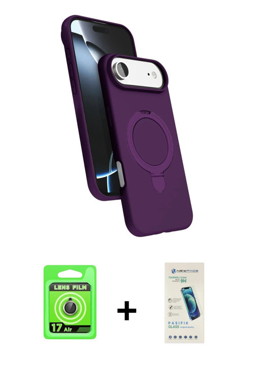 ieg™ iPhone 17 Air Kılıf İz Işık Koleksiyonu - Şeffaf Pasifik Cam Ekran Koruyucu + Gold Raze Metal K