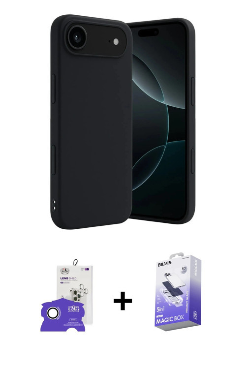 ieg™ iPhone 17 Air Kılıf Kozmos Yansıma Özel Seri - Siyah Bilvis 5in1 5D Magic Hayalet Cam Ekran Kor