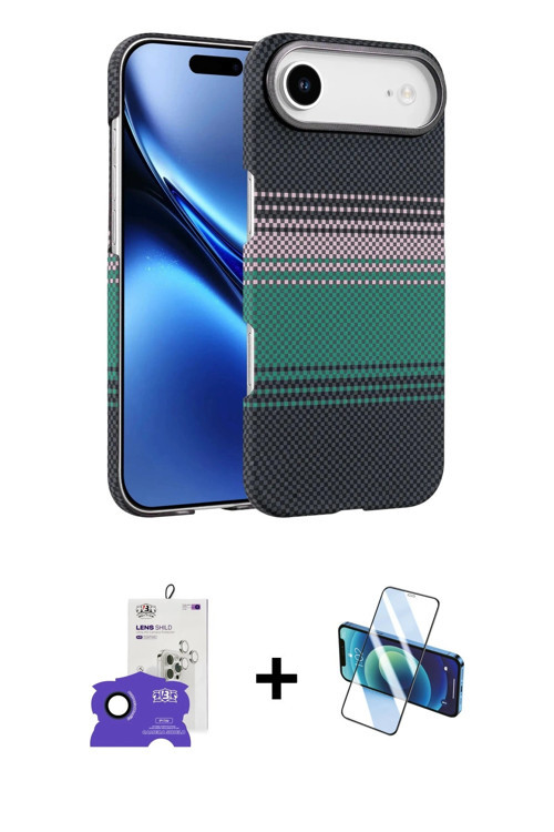 ieg™ iPhone 17 Air Kılıf Doruk Serisi - Siyah 3D Antistatik Seramik Nano Ekran Koruyucu + Lacivert B
