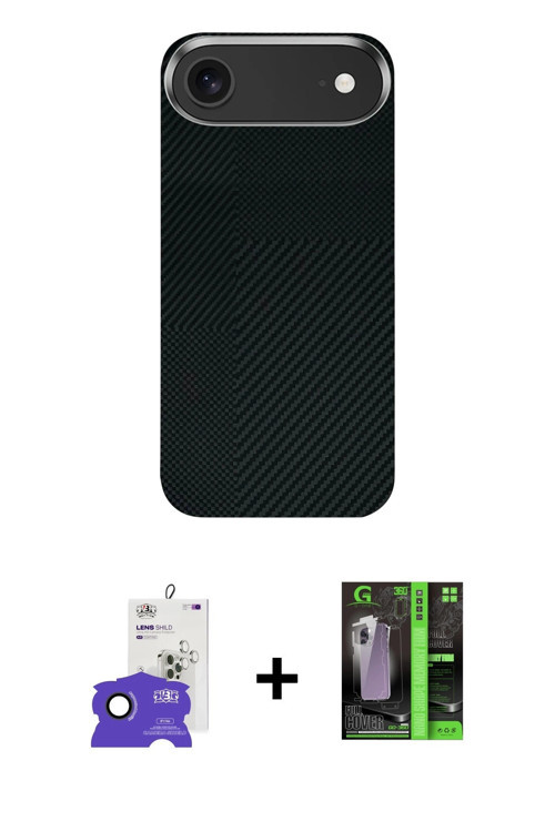 ieg™ iPhone 17 Air Kılıf Kozmos Klasik Prime - Siyah 360 Mat Full Body Arka Koruyucu + Siyah Bilvis