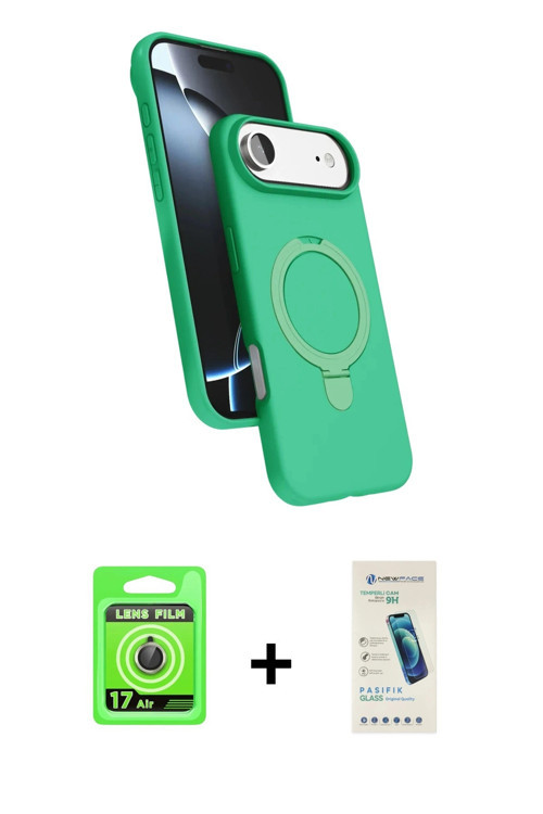 ieg™ iPhone 17 Air Kılıf İz Işık Koleksiyonu - Şeffaf Pasifik Cam Ekran Koruyucu + Gold Raze Metal K