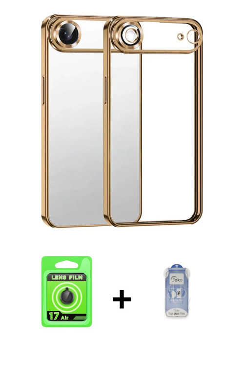 ieg™ iPhone 17 Air Kılıf Vadi Minimal - Siyah Joko Magic 5D Cam + Siyah Raze Metal Kamera Lens