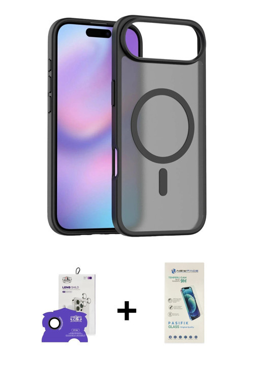 ieg™ iPhone 17 Air Kılıf Siluet Minimal Prime - Şeffaf Pasifik Cam Ekran Koruyucu + Siyah Bilvis Tit