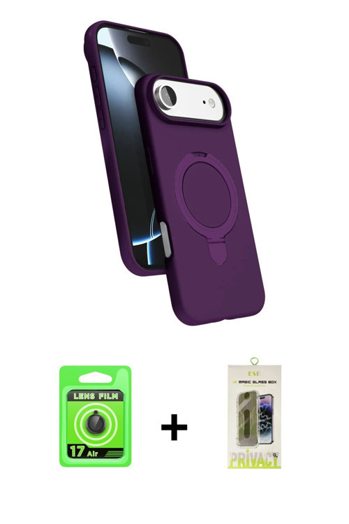 ieg™ iPhone 17 Air Kılıf İz Işık Koleksiyonu - Siyah Joko Magic 5D Hayalet Cam + Siyah Raze Metal Ka