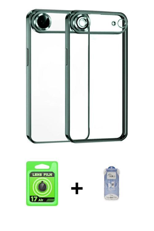 ieg™ iPhone 17 Air Kılıf Vadi Minimal - Siyah Joko Magic 5D Cam + Siyah Raze Metal Kamera Lens