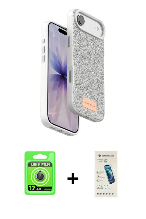ieg™ iPhone 17 Air Kılıf Vadi Klasik Serisi - Şeffaf Pasifik Cam Ekran Koruyucu + Mavi Raze Metal Ka