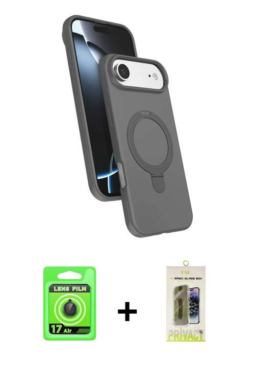 ieg™ iPhone 17 Air Kılıf İz Işık Koleksiyonu - Siyah Joko Magic 5D Hayalet Cam + Siyah Raze Metal Ka