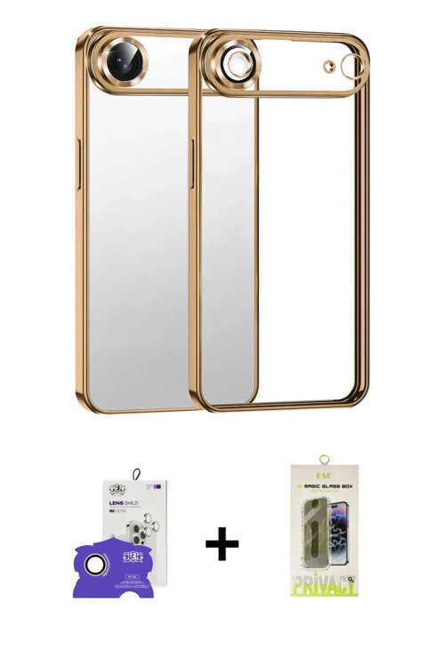 ieg™ iPhone 17 Air Kılıf Vadi Minimal - Siyah Joko Magic 5D Hayalet Cam + Gold Bilvis Titan Kamera L