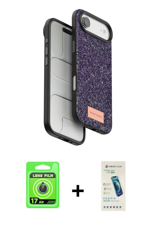 ieg™ iPhone 17 Air Kılıf Vadi Klasik Serisi - Şeffaf Pasifik Cam Ekran Koruyucu + Mavi Raze Metal Ka
