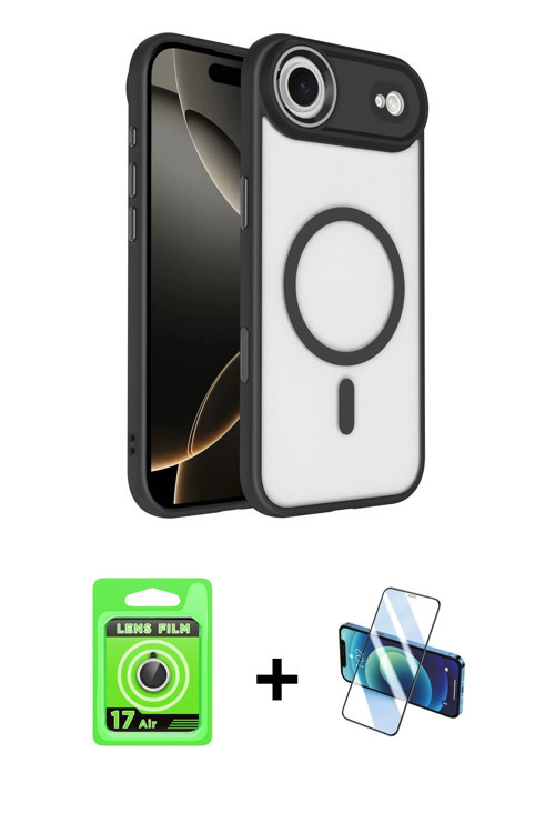 ieg™ iPhone 17 Air Kılıf Kıvılcım Prime - Siyah 3D Antistatik Seramik Nano Ekran Koruyucu + Gümüş Ra