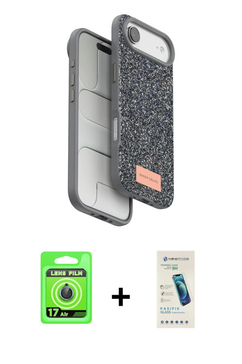 ieg™ iPhone 17 Air Kılıf Vadi Klasik Serisi - Şeffaf Pasifik Cam Ekran Koruyucu + Mavi Raze Metal Ka