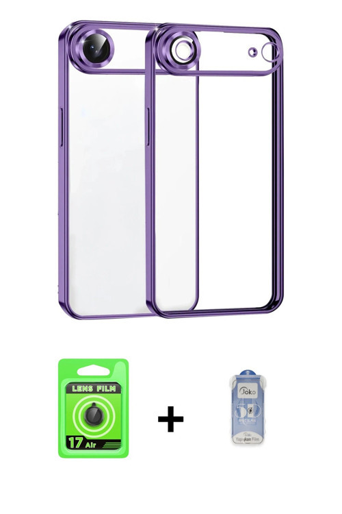 ieg™ iPhone 17 Air Kılıf Vadi Minimal - Siyah Joko Magic 5D Cam + Siyah Raze Metal Kamera Lens
