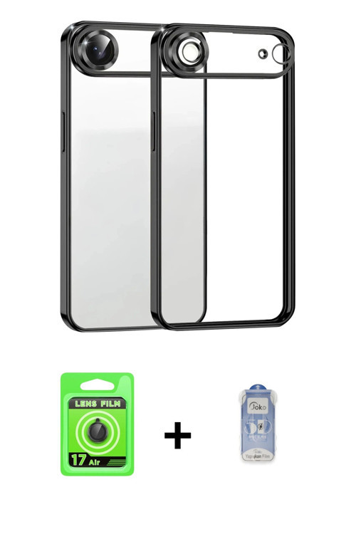 ieg™ iPhone 17 Air Kılıf Vadi Minimal - Siyah Joko Magic 5D Cam + Siyah Raze Metal Kamera Lens