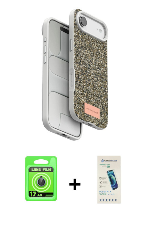 ieg™ iPhone 17 Air Kılıf Vadi Klasik Serisi - Şeffaf Pasifik Cam Ekran Koruyucu + Mavi Raze Metal Ka