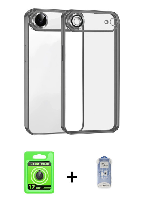 ieg™ iPhone 17 Air Kılıf Vadi Minimal - Siyah Joko Magic 5D Cam + Siyah Raze Metal Kamera Lens
