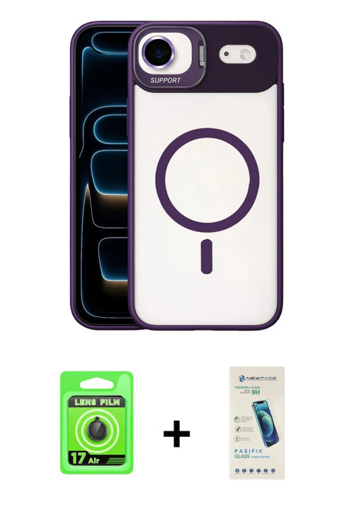 ieg™ iPhone 17 Air Kılıf Yadigar Asil Koleksiyonu - Şeffaf Pasifik Cam Ekran Koruyucu + Siyah Raze M