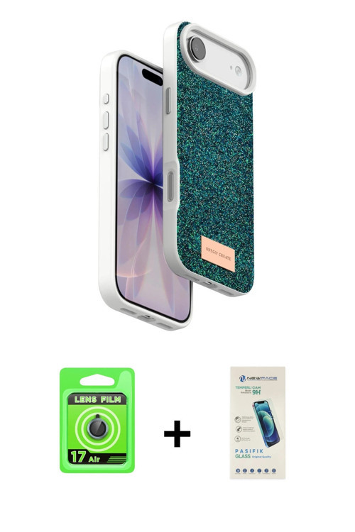 ieg™ iPhone 17 Air Kılıf Vadi Klasik Serisi - Şeffaf Pasifik Cam Ekran Koruyucu + Mavi Raze Metal Ka