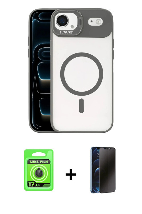 ieg™ iPhone 17 Air Kılıf Yadigar Asil Koleksiyonu - Siyah 3D Antistatik Hayalet Cam Ekran Koruyucu +