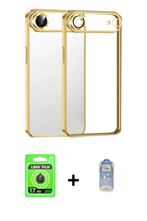 ieg™ iPhone 17 Air Kılıf Vadi Minimal - Siyah Joko Magic 5D Cam + Siyah Raze Metal Kamera Lens