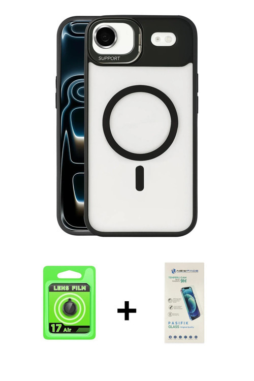ieg™ iPhone 17 Air Kılıf Yadigar Asil Koleksiyonu - Şeffaf Pasifik Cam Ekran Koruyucu + Siyah Raze M