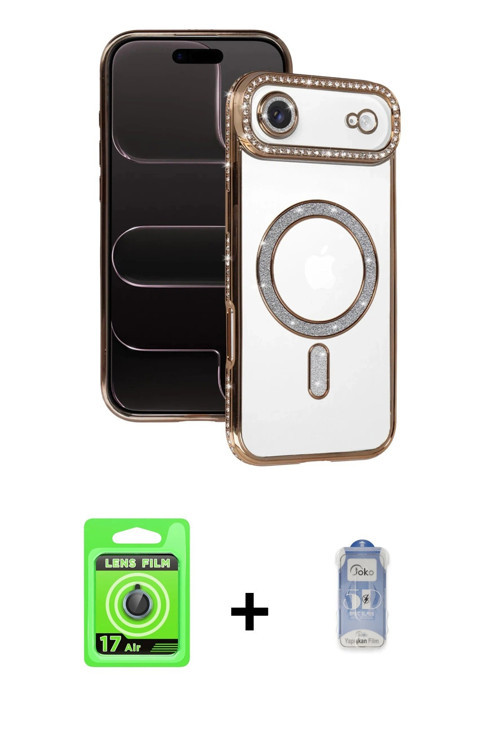 ieg™ iPhone 17 Air Kılıf Zirve Doku Prime - Siyah Joko Magic 5D Cam + Mavi Raze Metal Kamera Lens